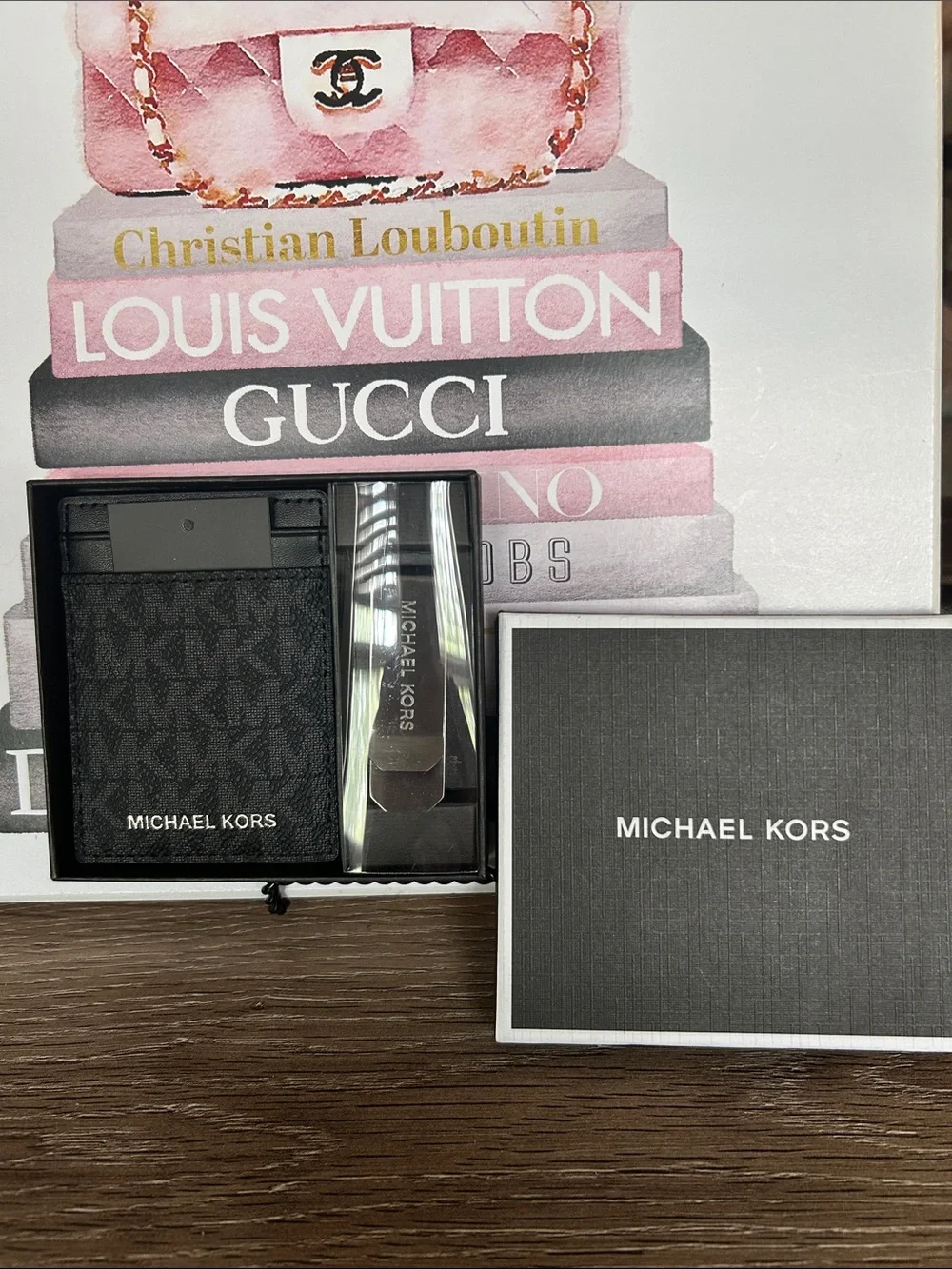 Michael Kors Men's Black Signature Card Holder & Money Clip Set